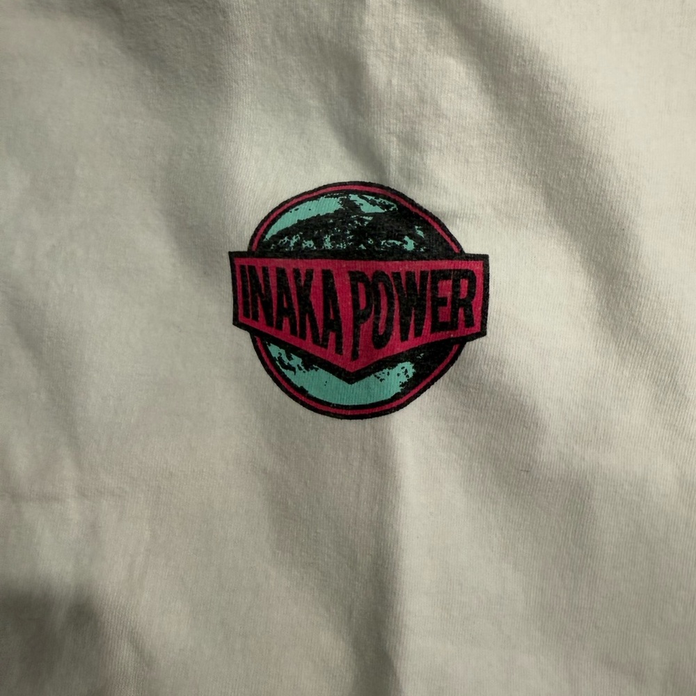 Inaka Power Muscle Tee - White with Pink and Green Logo